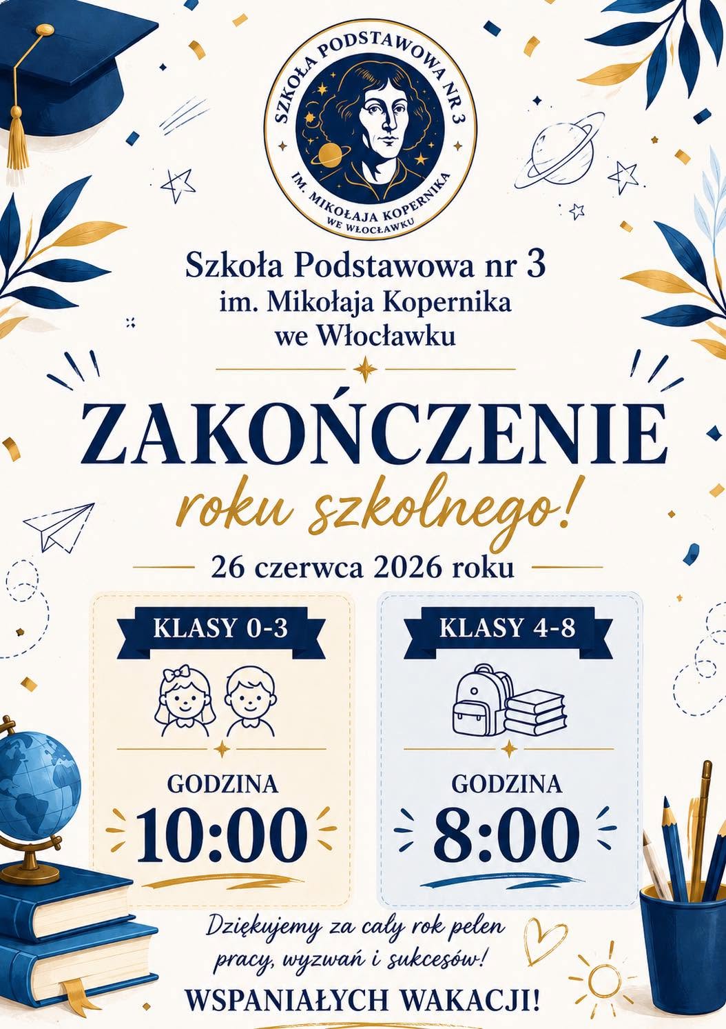 Informacja - zakończenie roku szkolnego 2025/2026